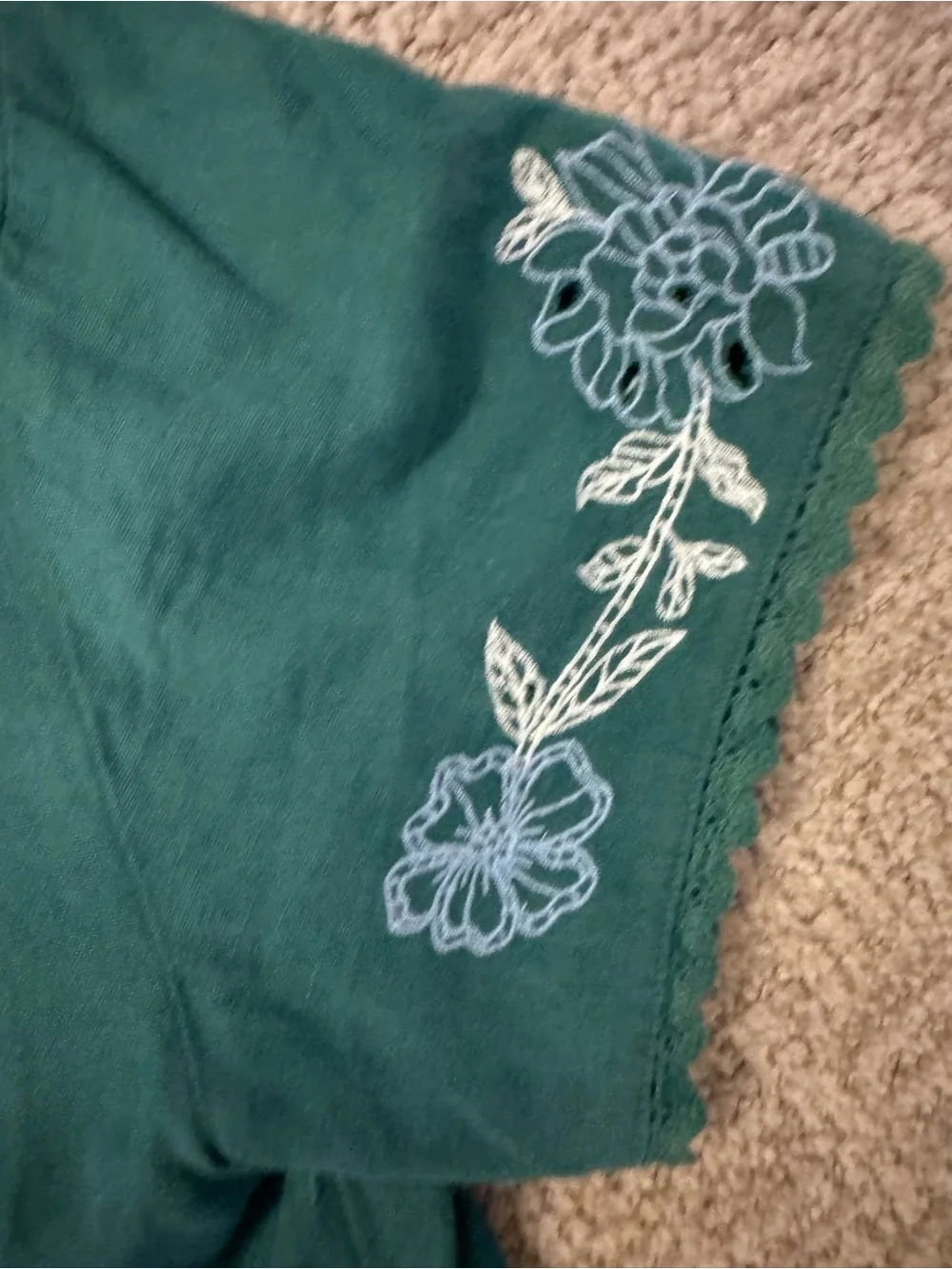 Universal Thread Green Floral Embroidered Linen Blend Matching Set XS